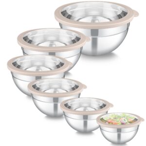 Homikit Khkai 6er Schüssel Set Edelstahl, Für Kochen Backen, Speisevorbereitung, 4,5L/2,8L/2,5L/1,6L/1,2L/0,7L, Stapelba