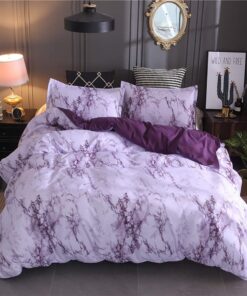 Lanqinglv Bettwäsche Violett & Weiß Marmor Muster 135x200cm Wendebett Mikrofaser Kissenbezug 80x80cm