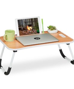 Relaxdays Laptoptisch für Bett & Couch, klappbar HxBxT 26x63x40 cm, Hellbraun/weiß