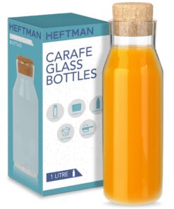 HEFTMAN 1 Liter Glasflasche Karaffe mit Korkdeckel - Wiederverwendbar für heiße & kalte Getränke & Waschmittel-Aufbewahr