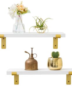 Mkono Weißes Schweberegal, 2 Stück, 43cm Länge und 15cm Tiefen, Ideal für Wohnzimmer, Schlafzimmer, Küche und Büro