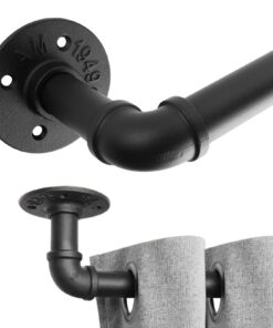 SHUESS Industrielle Gardinenstange Schwarz 70–120 cm ausziehbar – stabile Metall Vorhangstange für schwere Vorhänge