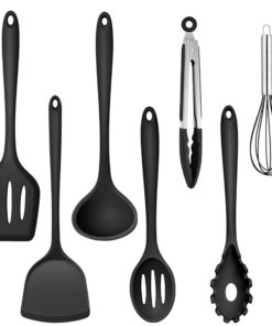 TEAMFAR Küchenhelfer Antihaft Silikon Set für Kochen mit Pfannenwender & Ungiftig, Schwarz