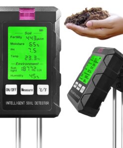 Boden Feuchtigkeitsmessgerät für Pflanzen, 6 in 1 Digital Bodentester Messgerät mit PH/Feuchtigkeit/Licht/Temperatur, feuchtigkeitsmesser für Rasen, Erde Garten, Landwirtschaft und Außen Pflanzen