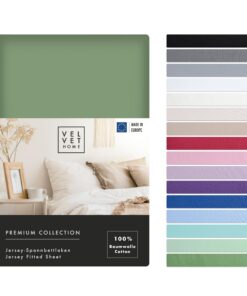 VelvetHome Spannbettlaken 100% Gekämmte Baumwolle 200x220cm Premium Qualität Grün Oeko-Tex Standard 100
