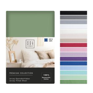 VelvetHome Spannbettlaken 100% Gekämmte Baumwolle 200x220cm Premium Qualität Grün Oeko-Tex Standard 100