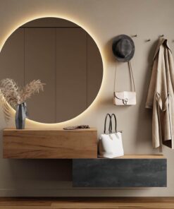 Planetmöbel Flurgarderobe 2X 100 cm inkl. Spiegel und Beleuchtung - Flur Möbel Gold Eiche, Schwarz Charcoal