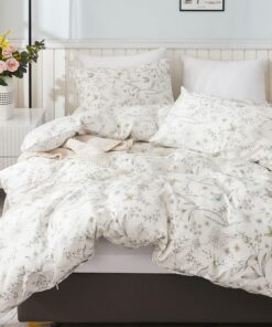 Freyamy Blumen Bettwäsche 135x200cm 2 Teilig Baumwolle Weiß Bunt Floral Wendebettwäsche Girls Schlafanzug und Kopfkissen