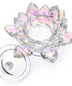 BTSKY Kristallfarbener Lotusblumen-Kerzenhalter – Kristallglas, Lotusblume, Deckel, Flüssigkeitspulver, Dekoration, Kerz