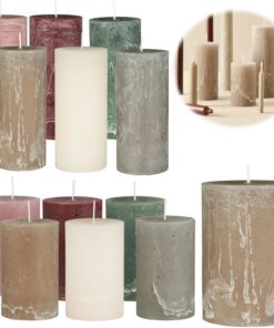 LS-LebenStil Exklusive Stumpenkerzen für Haushalt und Feiern - 10x6,8cm Ribe Rustik Beige/Leinen - lange 40 Stunden Bren