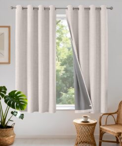 Joydeco 100% Blickdichte Vorhänge für Schlafzimmer und Wohnzimmer - Hitzeschutz thermoverdunkelte Vorhänge in Grauweiß -