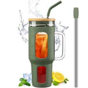 BLUEGO Tumbler becher mit Deckel und Strohhalmen, 1,4 L BPA-frei, 2 Strohhalme, Olive