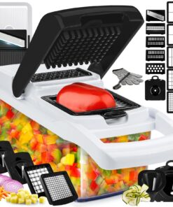 25 in 1 Multifunktionaler Zwiebelschneider Dicer mit 13 Edelstahlklingen & Behälter für schnelles Gemüseschneiden