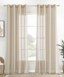 EMEMA Transparente Leinen Vorhänge für Wohnzimmer und Schlafzimmer 140x260cm beige