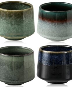 Espressotassen Set 4-teilig ohne Henkel – Mini Steingut Tassen Künstlerdesign hochwertig