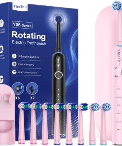 Elektrische Zahnbürste mit 8 Aufsteckbürste für Erwachsene und Kinder (Pink) Global Recycled Standard 5 Putzmodi 60 Tage