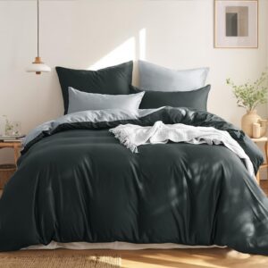 RUIKASI Baumwoll Bettwäsche 200x220cm - Anthrazit & Hellgrau 3tlg Set Wendebett MIT Reißverschluss | OEKO-TEXcert| Bettb