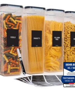 Deco haus Vorratsdosen Luftdicht mit Etiketten - 4er Set |8L - Küche Organisation für Spaghetti & Mehl