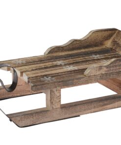 Spetebo Deko Holz Schlitten mit Metallkufen - groß - Winterfensterdeko Shabby Chic - Weihnachtsdeko Kiefernholz geflammt