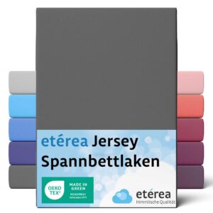 Etera Jersey Spannbettlaken 100% Baumwolle - Anthrazit - 180x200 cm - Made in Green OEKO-TEX Etera Jersey Spannbettlaken