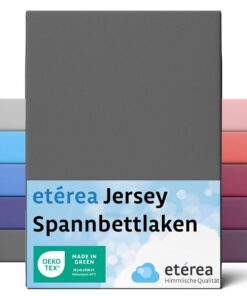 Etera Jersey Spannbettlaken 100% Baumwolle - Anthrazit - 180x200 cm - Made in Green OEKO-TEX Etera Jersey Spannbettlaken