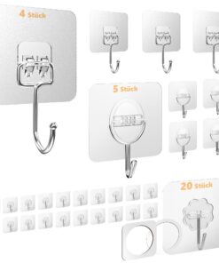 Stark Klebehaken Menz Mix-Set, 180° drehbar, 29 Stück, transparent, selbstklebend, für Decken und Kleidernahverbindungen