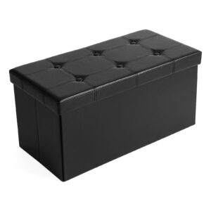SONGMICS 76 cm classisch Schwarz Sitzbank LSF105 faltbar gepolstert Kunstleder Belastbarkeit bis 300 kg Schwarz Sitztruh