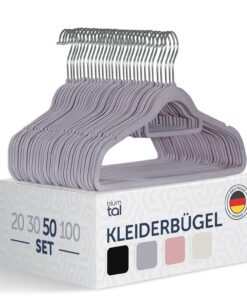 Blumtal Kleiderbügel Samt Grau - Platzsparend und rutschfest - 50 Stück - 360° drehbar - Ideal für Kleidungsstücke - Sam