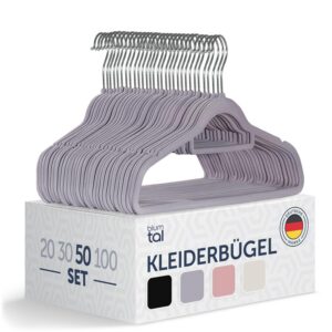 Blumtal Kleiderbügel Samt Grau - Platzsparend und rutschfest - 50 Stück - 360° drehbar - Ideal für Kleidungsstücke - Sam