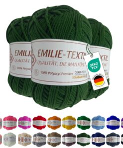 Premium Polyacryl-Garn 3X100g OEKO-TEX zertifiziert für Babys/Allergiker, Garn zum häckeln und stricken (Dunkel Grün)