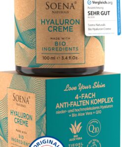 BIO HYALURON CREME +Q10 - Hochdosiertes Hyaluronsäure für 4-Fach Antialterung - 100ml - Tages- & Nachtcreme | Feuchtigke