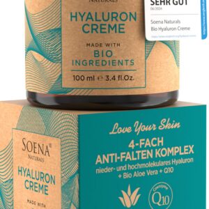 BIO HYALURON CREME +Q10 - Hochdosiertes Hyaluronsäure für 4-Fach Antialterung - 100ml - Tages- & Nachtcreme | Feuchtigke