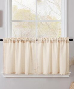 CUCRAF Küchengardinen 2er Set Halb Transparent Beige Natur Leinen H 45 x B 60