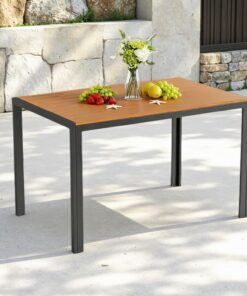 Clevich Wetterfeste Gartenessstisch Teakbraun 110x70cm Outdoor Quadratisch Aluminiumrahmen