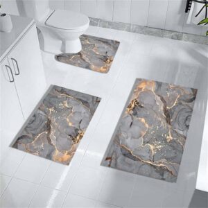 Badematten-Set, grau-goldener Marmor, schnell trocknend, WC-Vorleger für Badezimmer, Dekoration, 3-teilig, dünne Gummi-R