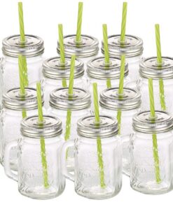 PEARL Retro-Trinkglas mit Henkel: Perfekt für Vintage-Bar-Party, 12er-Set (Cocktailgläser mit Deckel, Gläser mit und Str