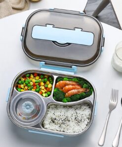 Edelstahl Lunchbox 304 mit 4 Fächer Blue für Wandern und Reisen