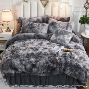 Michorinee Plüsch Bettwäsche Winter Warm Fleece Flauschig Grau - 200x200 cm + 2 x 80x80 cm Michorinee Flauschig Warme