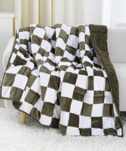StiioSherpa-Fleece-Gewichtsdecke für Erwachsene, 6,8 kg, Queen-Size, Karomuster, weich und warm, dekorative schwere Deck