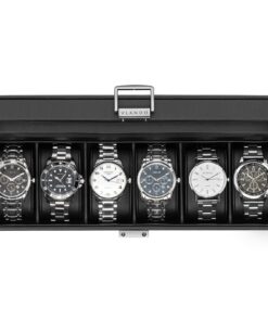 Vlando Uhrenbox Schwarz für Herren, PU Leder 6 Slots, abschließbare Uhrenaufbewahrungsbox mit abnehmbaren Uhrenkissen, U