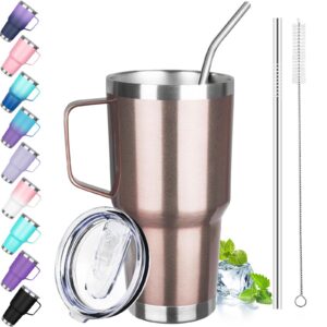 GUDEMAO Isolierte Trinkbecher mit Griff für Kaffee und Tee, Edelstahl, doppelwandig vakuumisoliert, Roségold