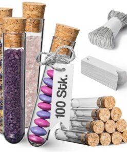 Tuuters 100 Kunststoff Reagenzgläser mit Korken und Etikett Anhänger für DIY und Gewürze (100x21mm) Tuuters 100 Kunsts