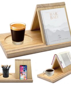 Kleines Holz Bücherregal für Nachttisch und Büro mit Dreieckigen Leseständer | Premium Einfaches Bücherregal in Holz fü