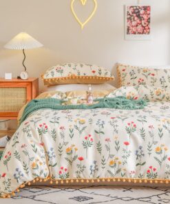 Freyamy Bettwäsche Weiß Bunt Blumen Microfaser 80x80cm Romantische Mädchenbettdecke Wendebettwäsche mit Reißverschluss