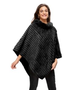 Glamexx24 Damen Winter Poncho warmer Strickfell Cape Rundhalsausschnitt eleganter Umhang