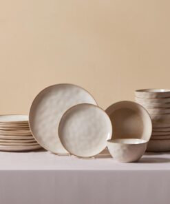 Karaca Aria Geschirrset 6 Personen 24 Teilig Steingut Mikrowellenfest Beige