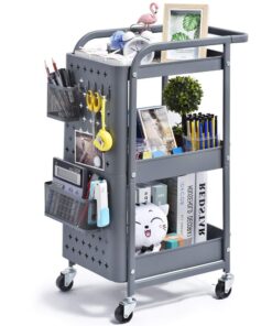 Kingrack 3etagiges Metallrollwagen für Küche und Büro, schmale Küchenwagen, allzweckiger Regalwagen mit Rollen, Haken, K