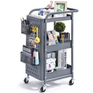Kingrack 3etagiges Metallrollwagen für Küche und Büro, schmale Küchenwagen, allzweckiger Regalwagen mit Rollen, Haken, K