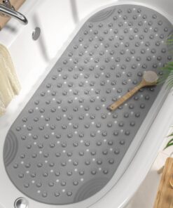 HITSLAM Oval Badewannenmatte rutschfest, Lange Schimmelresistent Badematte, Grau