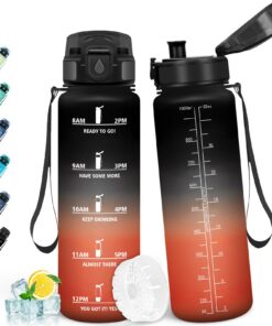 HoneyHolly Trinkflasche 1L Auslaufsicher mit Zeitmarkierung für Fitness Outdoor Sport
